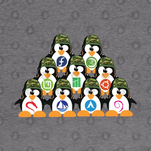 Linux Tux Penguin Army distro Logo T-shirt by alltheprints